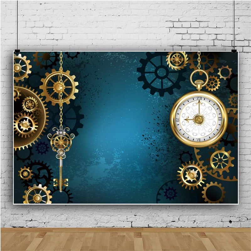 DASHAN 7x5ft Polyester Antique Steampunk Backdrop for Photography Gear Watches Keys Chains Clock Mechanical Steampunk Industrial Background Steampunk Party Decor Steampunk Birthday YouTube Photo Prop - Image 3